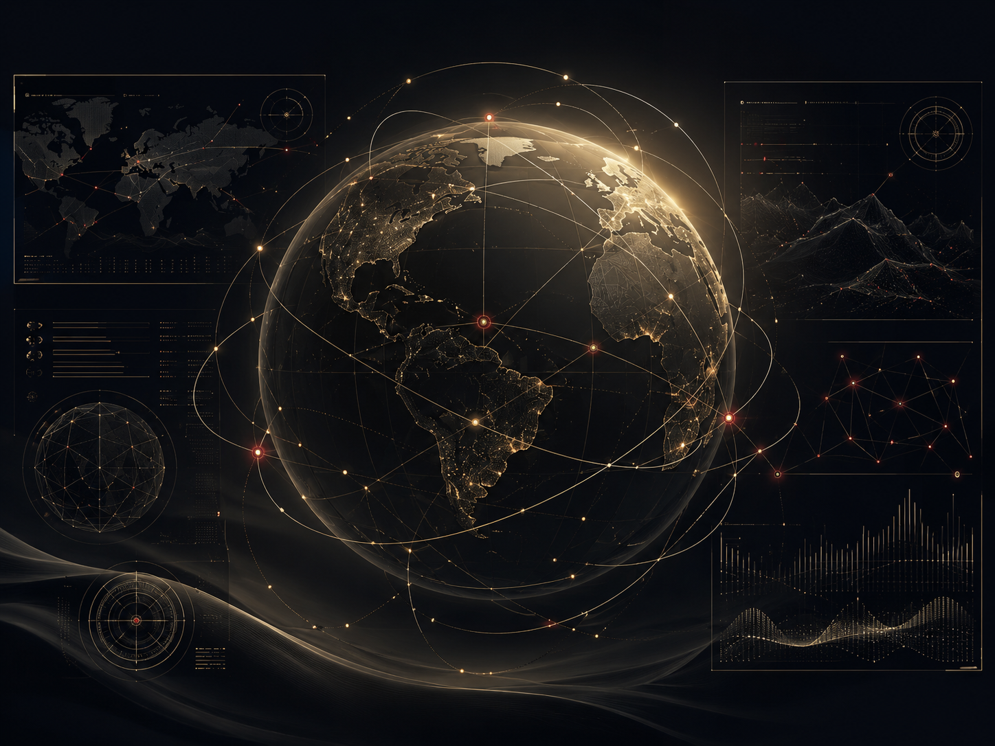 Global enterprise risk network with connected regions and analytical signals